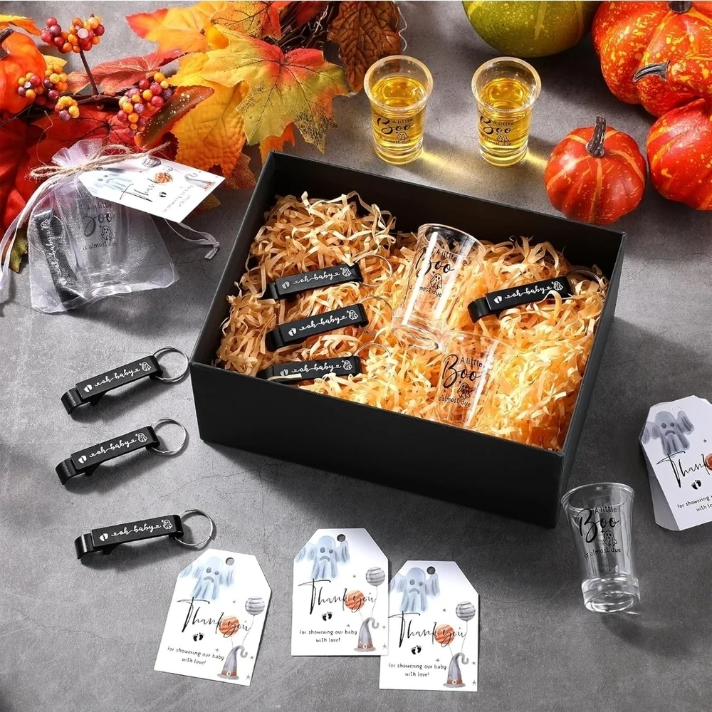 Halloween Baby Shower A Little Boo is Almost Due Shot Glass Favor Gender Reveal
